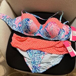Lilly Pulitzer Coral and Blue Bikini Set